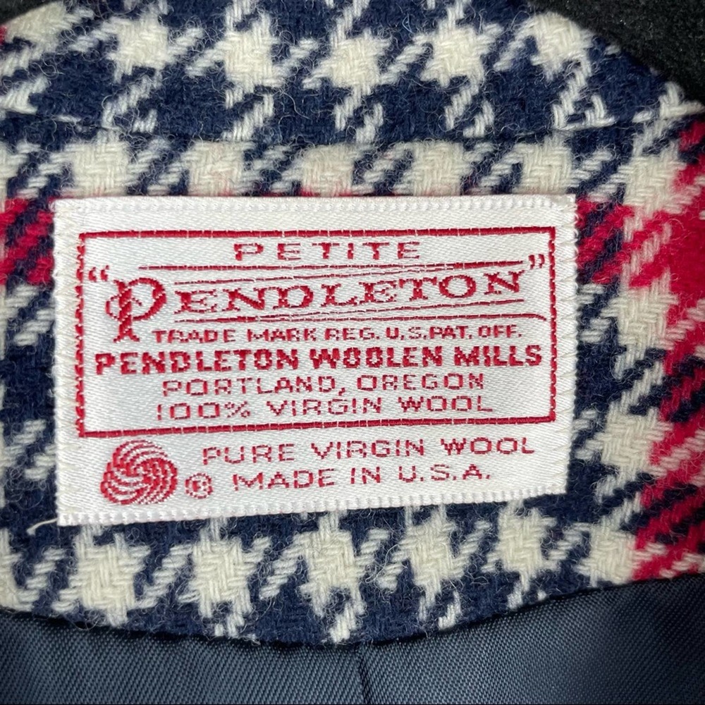 Pendleton Blazer Jacket Wool Houndstooth Navy Red… - image 2